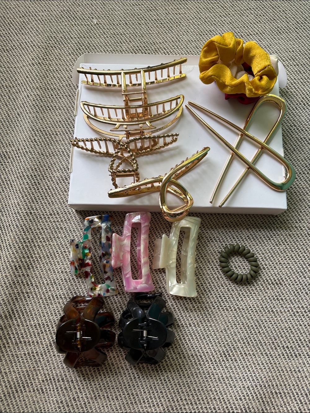 Gold Hair Clip Set with Colorful Acrylic Clips and Scrunchies